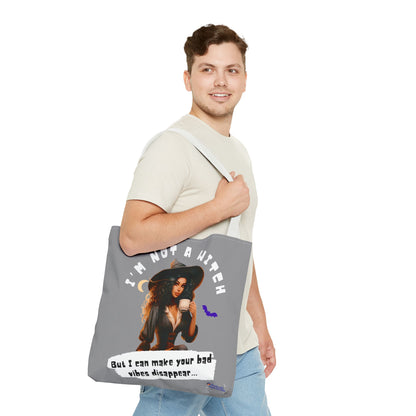 Bad Vibes Be Gone! Gray & White Tote Bag