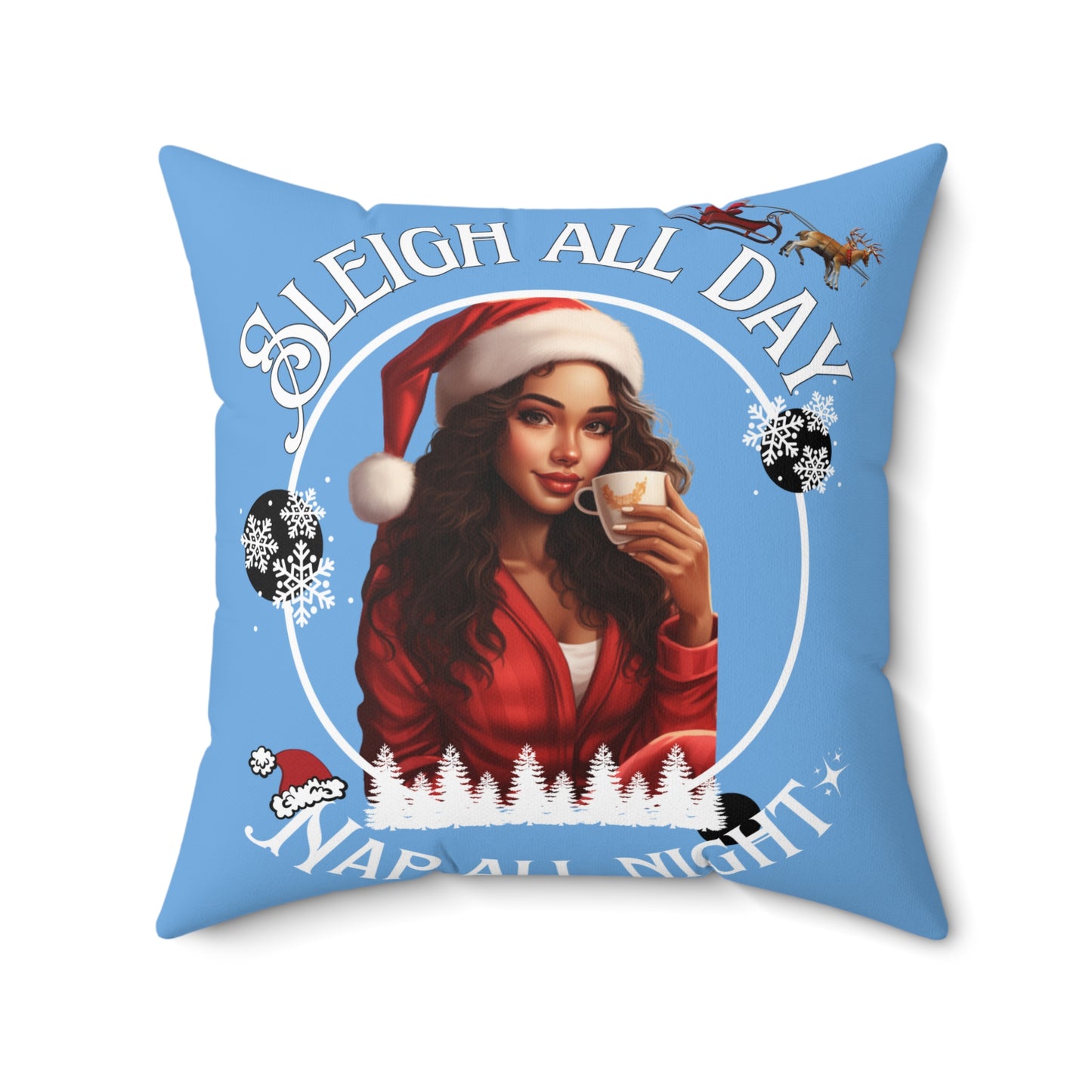 Winter Blue Sleigh All Day Nap All Night Pillow – Funny Holiday Decor for Moms