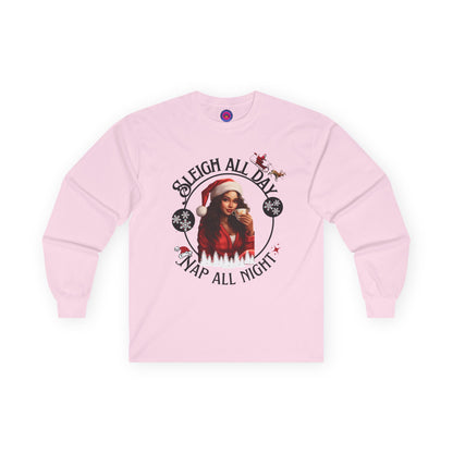 Sleigh All Day Nap All Night Funny Long Sleeve Christmas Shirt for Women