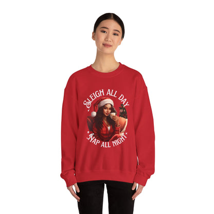 Sleigh All Day, Nap All Night Funny Christmas Sweatshirt for Moms & Caregivers