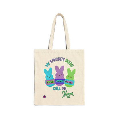 "My Favorite Peeps Call Me Mom" Personalized Cotton Canvas Tote Bag