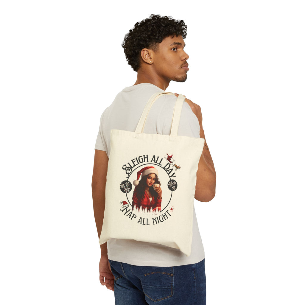 Sleigh All Day Nap All Night Funny Holiday Tote Bag for Moms & Caregivers