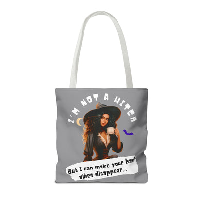 Bad Vibes Be Gone! Gray & White Tote Bag