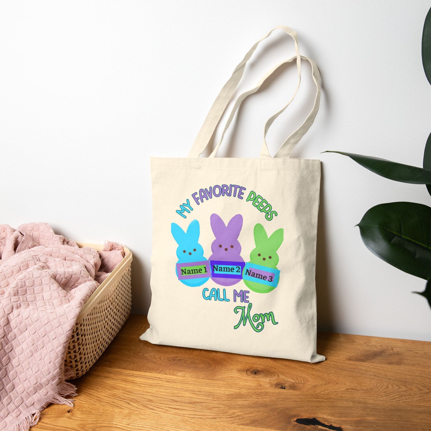 "My Favorite Peeps Call Me Mom" Personalized Cotton Canvas Tote Bag