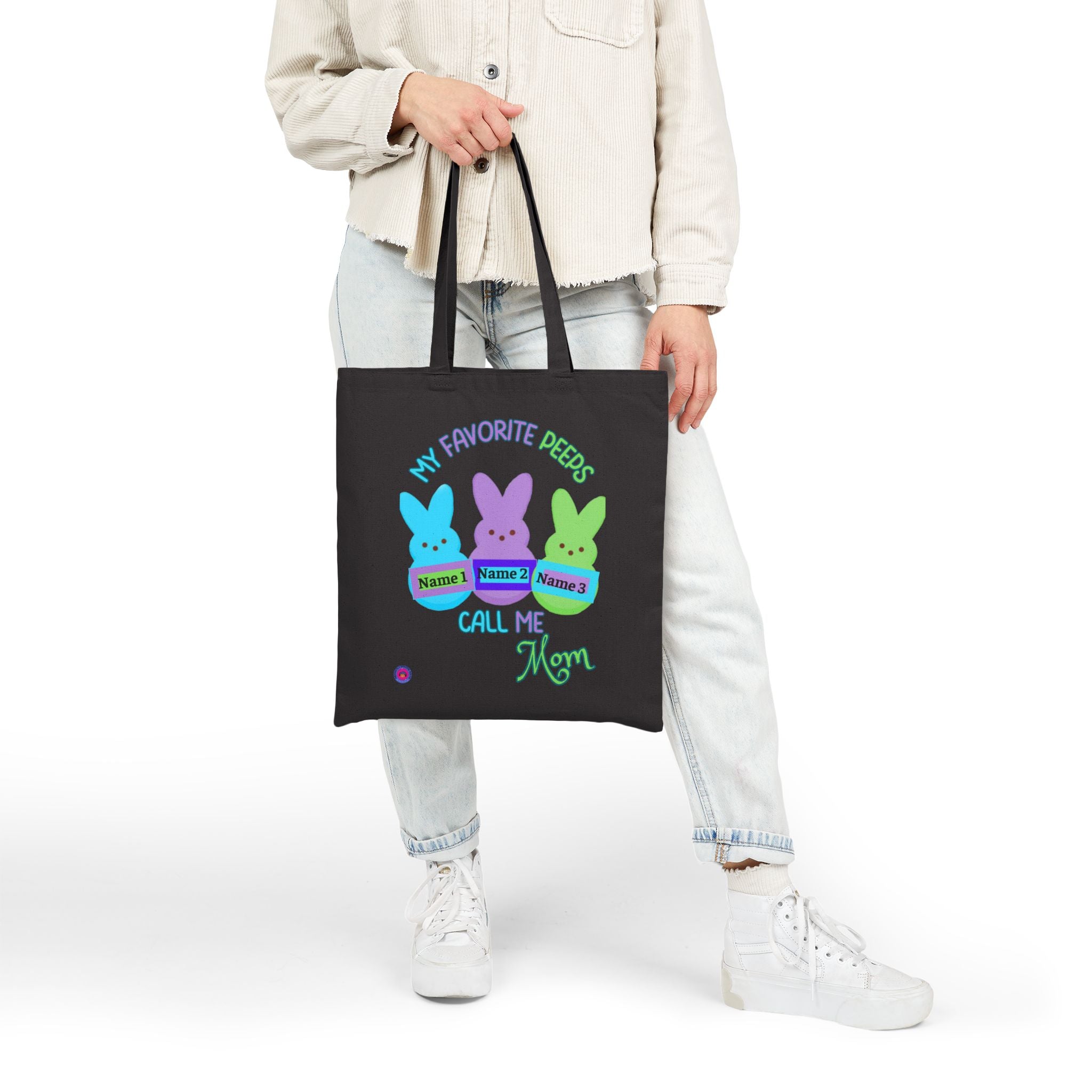 "My Favorite Peeps Call Me Mom" Personalized Cotton Canvas Tote Bag