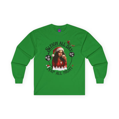 Sleigh All Day Nap All Night Funny Long Sleeve Christmas Shirt for Women