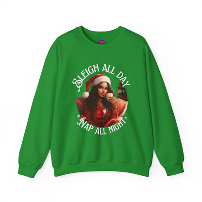 Sleigh All Day, Nap All Night Funny Christmas Sweatshirt for Moms & Caregivers