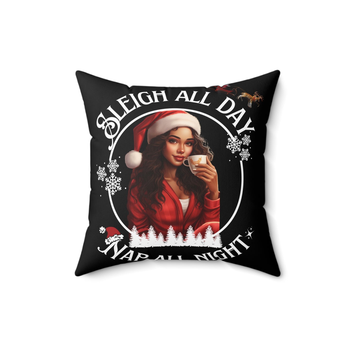 Black Sleigh All Day Nap All Night Pillow – Funny Holiday Decor for Moms