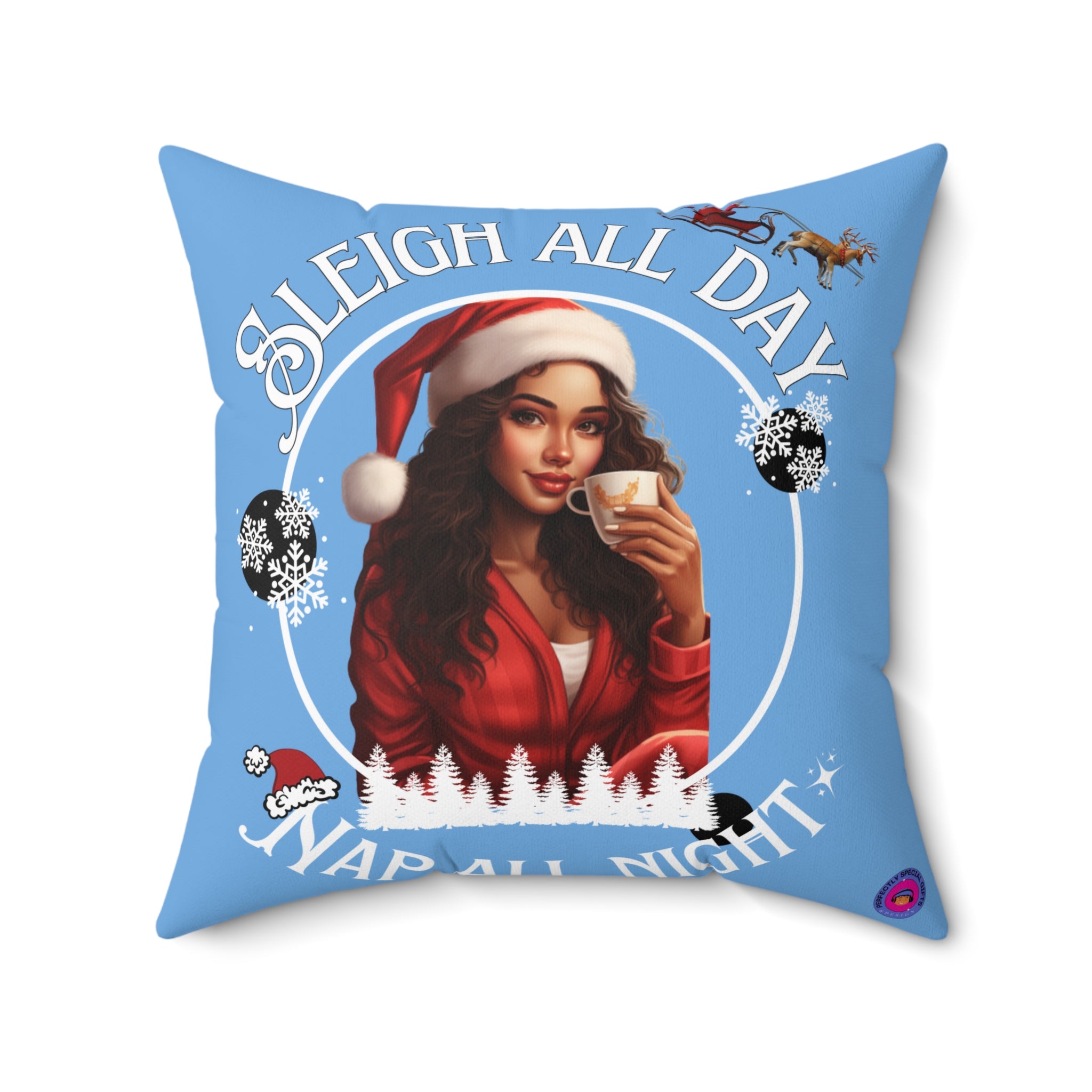 Winter Blue Sleigh All Day Nap All Night Pillow – Funny Holiday Decor for Moms