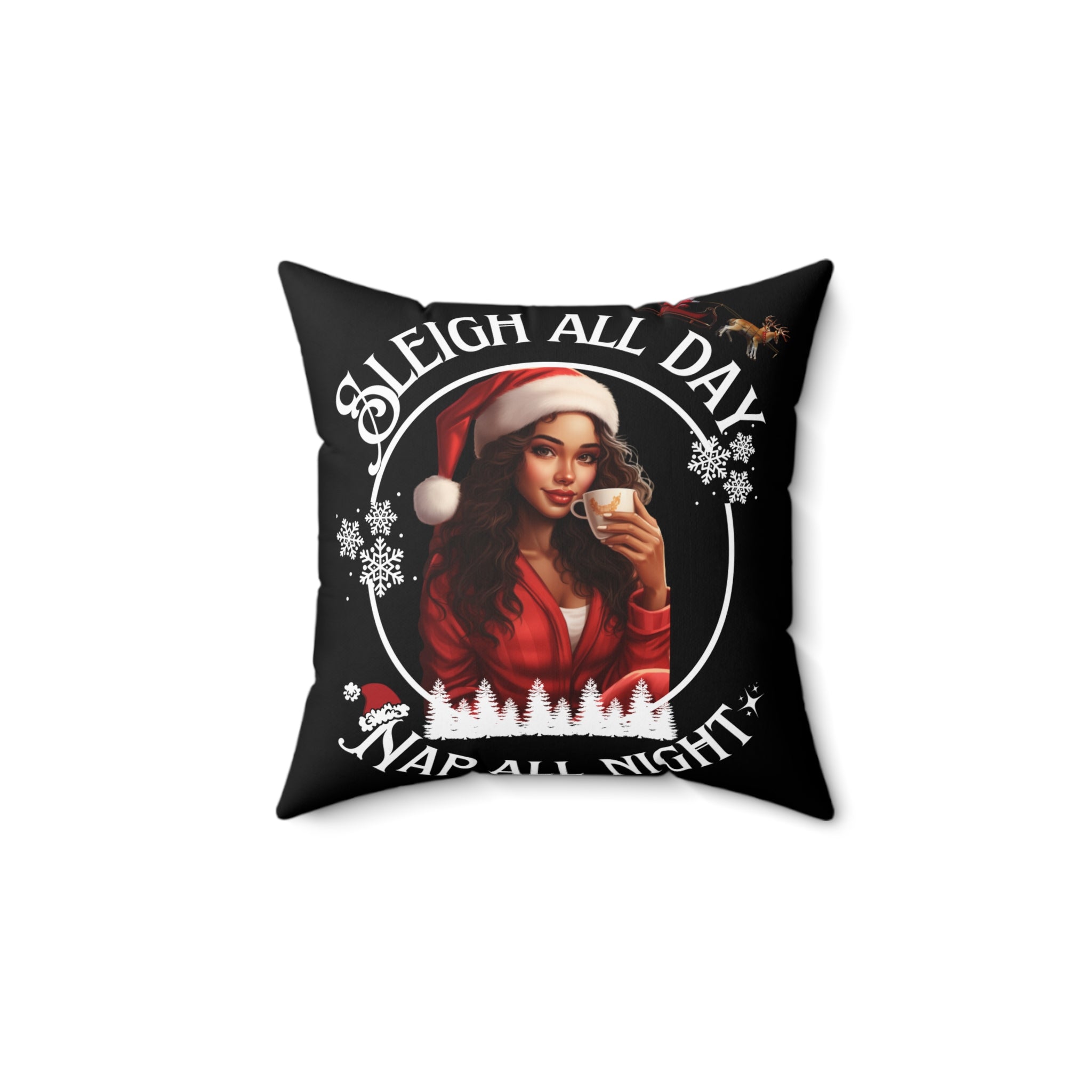 Black Sleigh All Day Nap All Night Pillow – Funny Holiday Decor for Moms