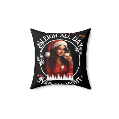 Black Sleigh All Day Nap All Night Pillow – Funny Holiday Decor for Moms
