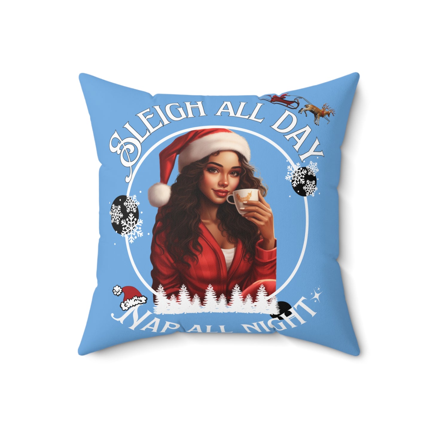 Winter Blue Sleigh All Day Nap All Night Pillow – Funny Holiday Decor for Moms