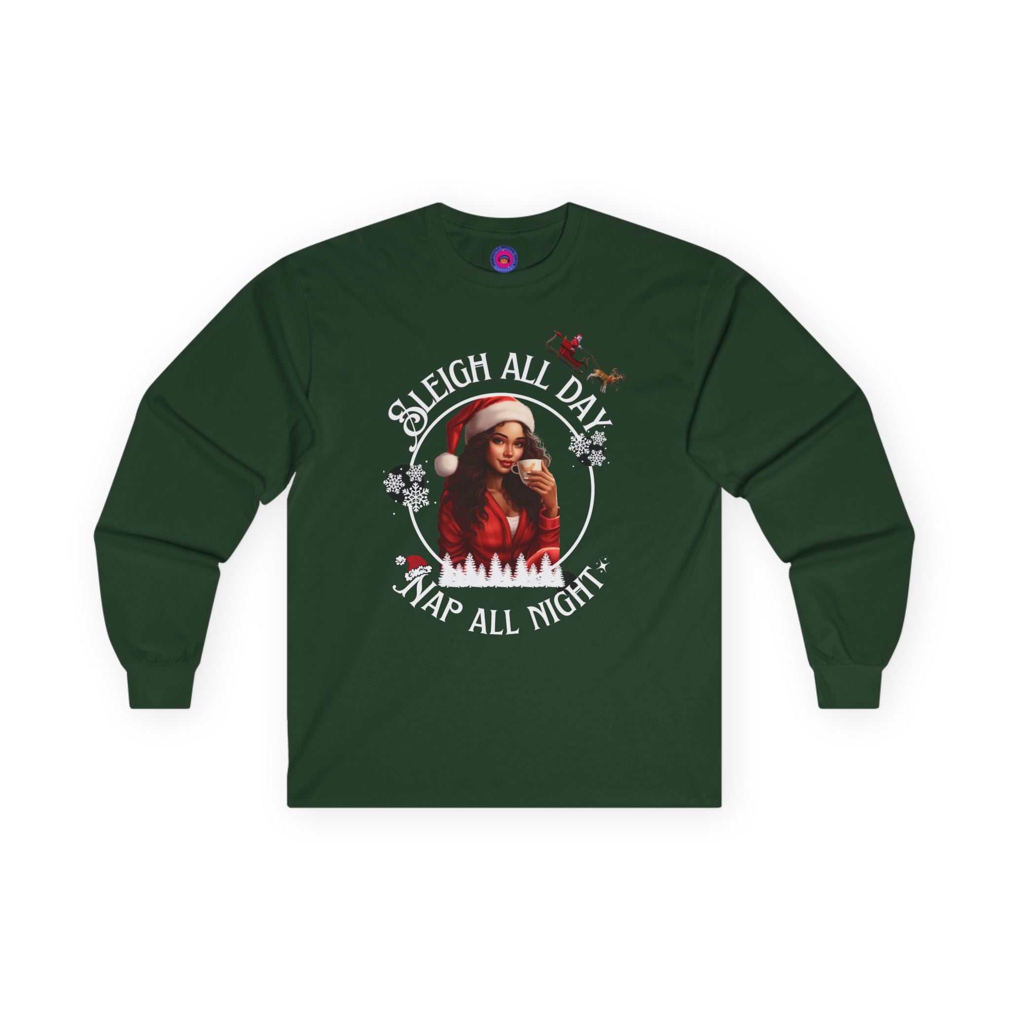 Sleigh All Day Nap All Night Funny Long Sleeve Christmas Shirt for Women