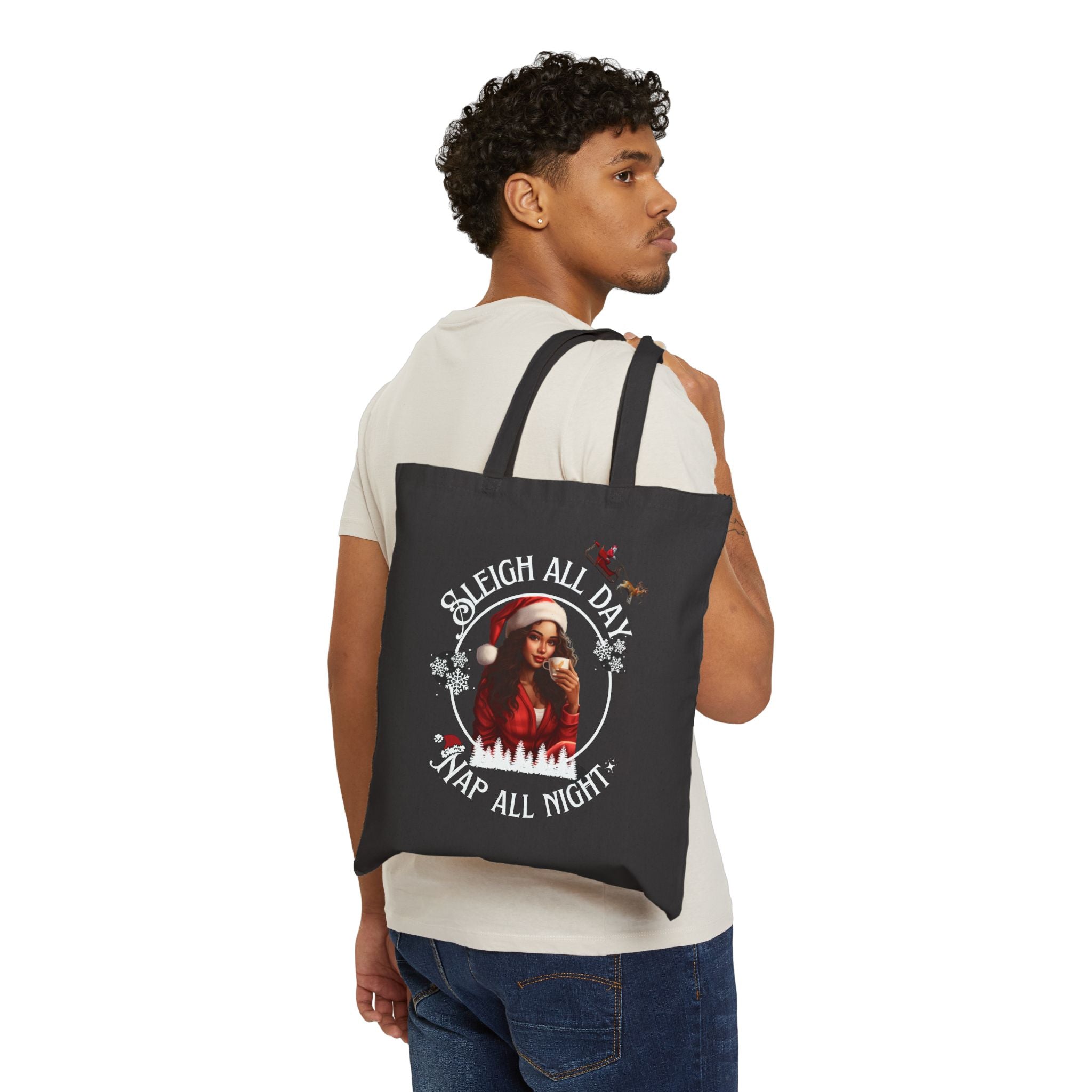Sleigh All Day Nap All Night Funny Holiday Tote Bag for Moms & Caregivers