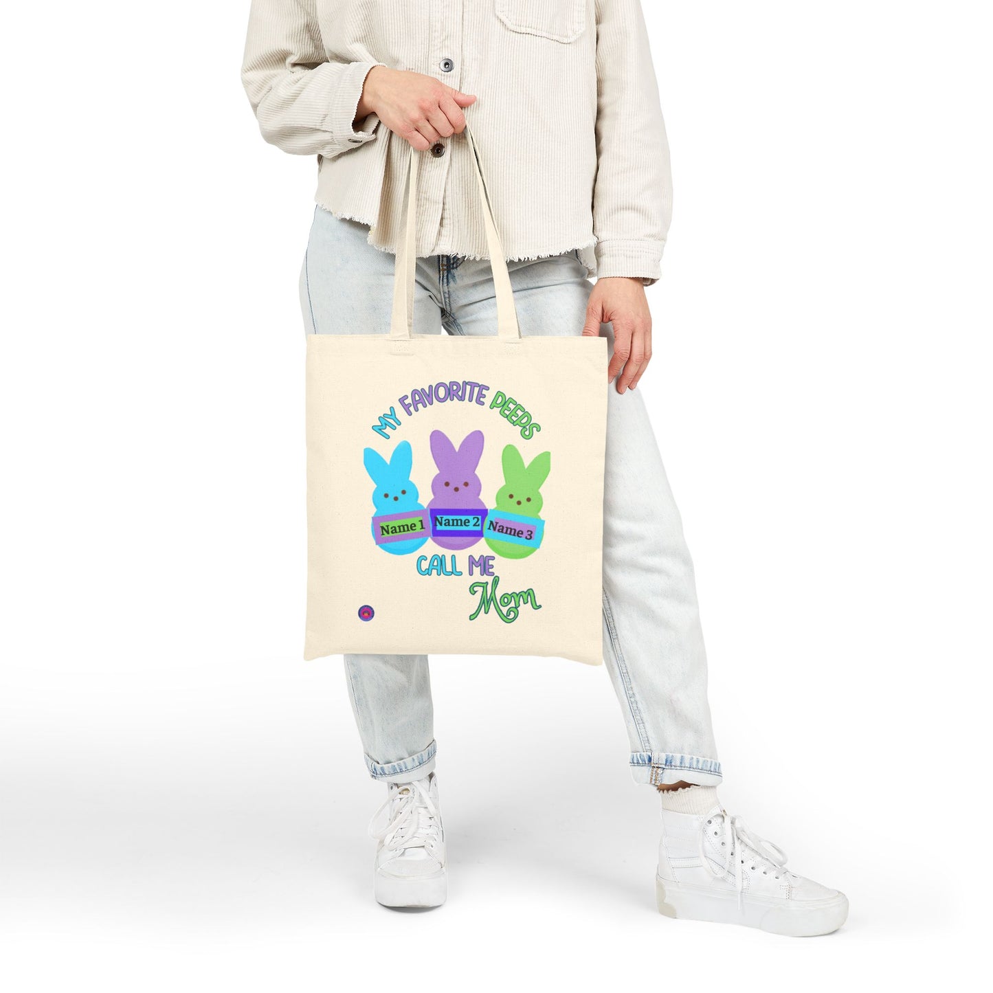"My Favorite Peeps Call Me Mom" Personalized Cotton Canvas Tote Bag