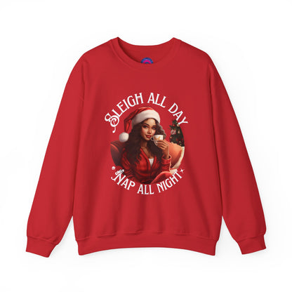 Sleigh All Day, Nap All Night Funny Christmas Sweatshirt for Moms & Caregivers