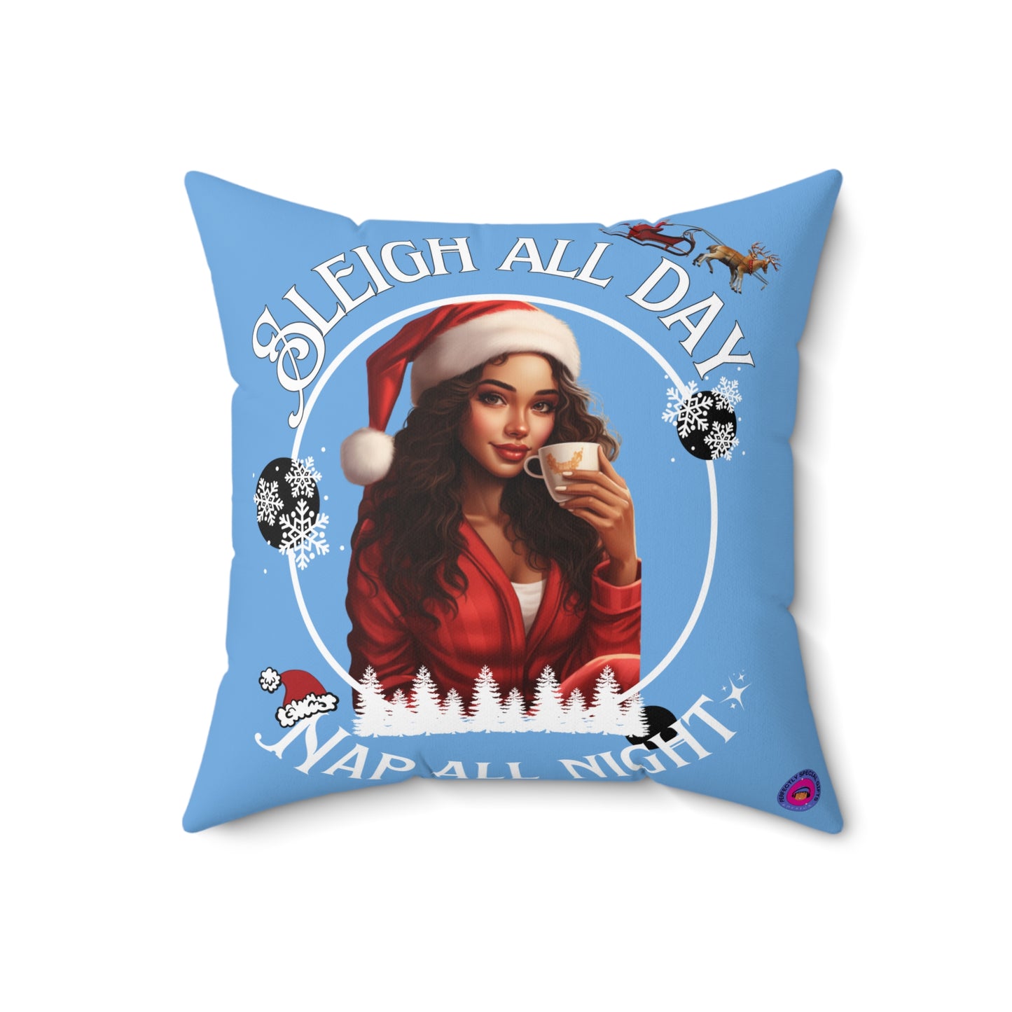 Winter Blue Sleigh All Day Nap All Night Pillow – Funny Holiday Decor for Moms