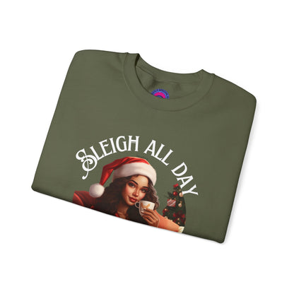 Sleigh All Day, Nap All Night Funny Christmas Sweatshirt for Moms & Caregivers