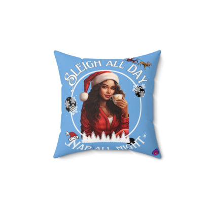Winter Blue Sleigh All Day Nap All Night Pillow – Funny Holiday Decor for Moms
