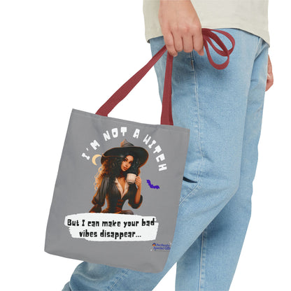 Bad Vibes Be Gone! Gray & White Tote Bag