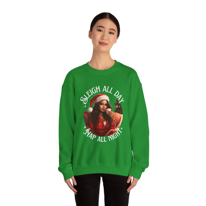 Sleigh All Day, Nap All Night Funny Christmas Sweatshirt for Moms & Caregivers