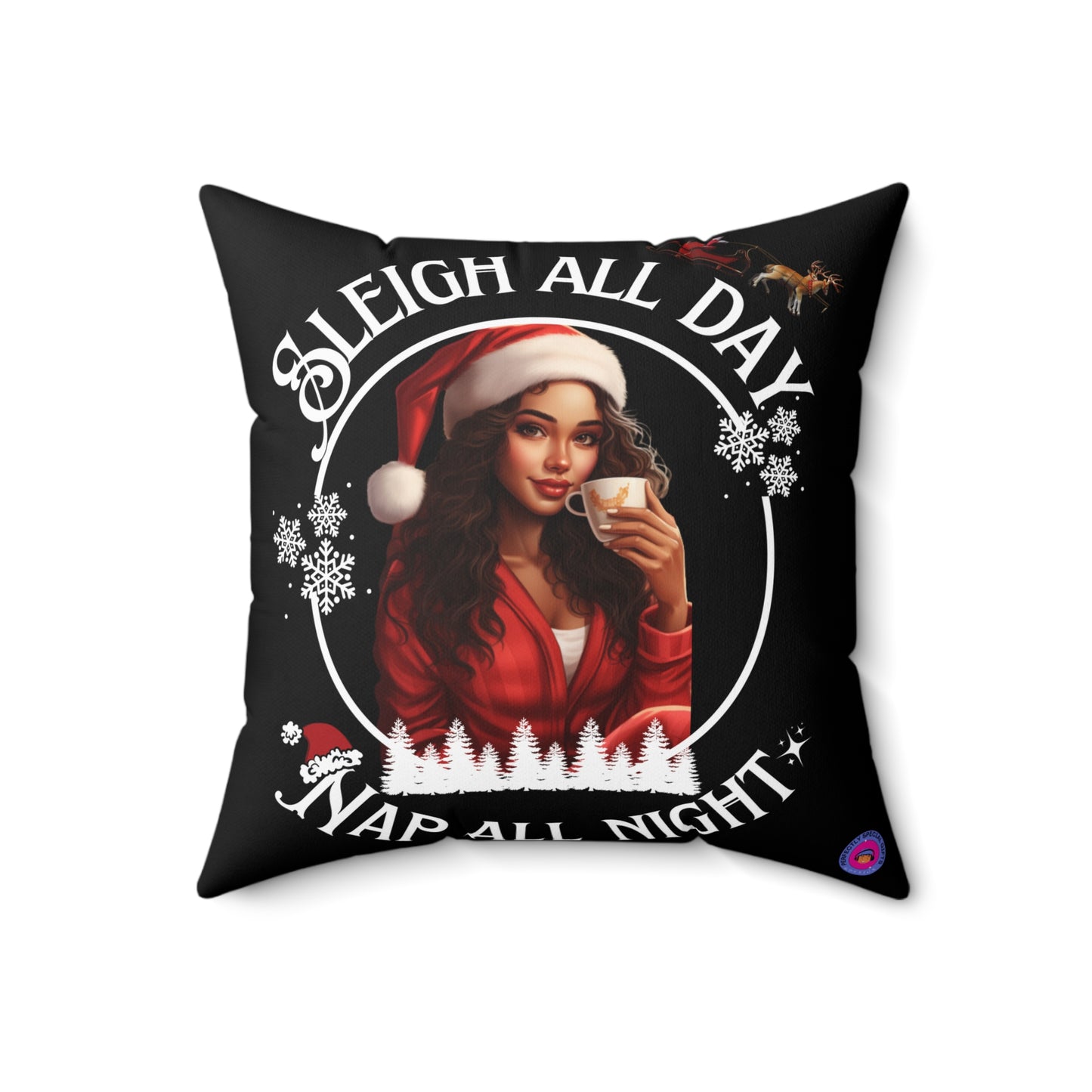 Black Sleigh All Day Nap All Night Pillow – Funny Holiday Decor for Moms