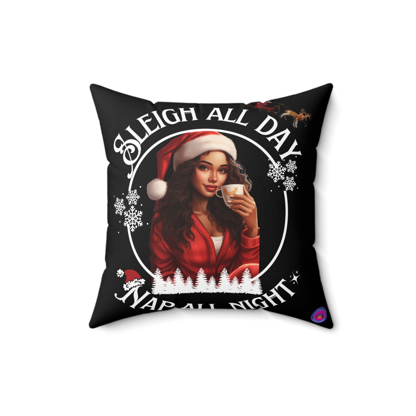 Black Sleigh All Day Nap All Night Pillow – Funny Holiday Decor for Moms