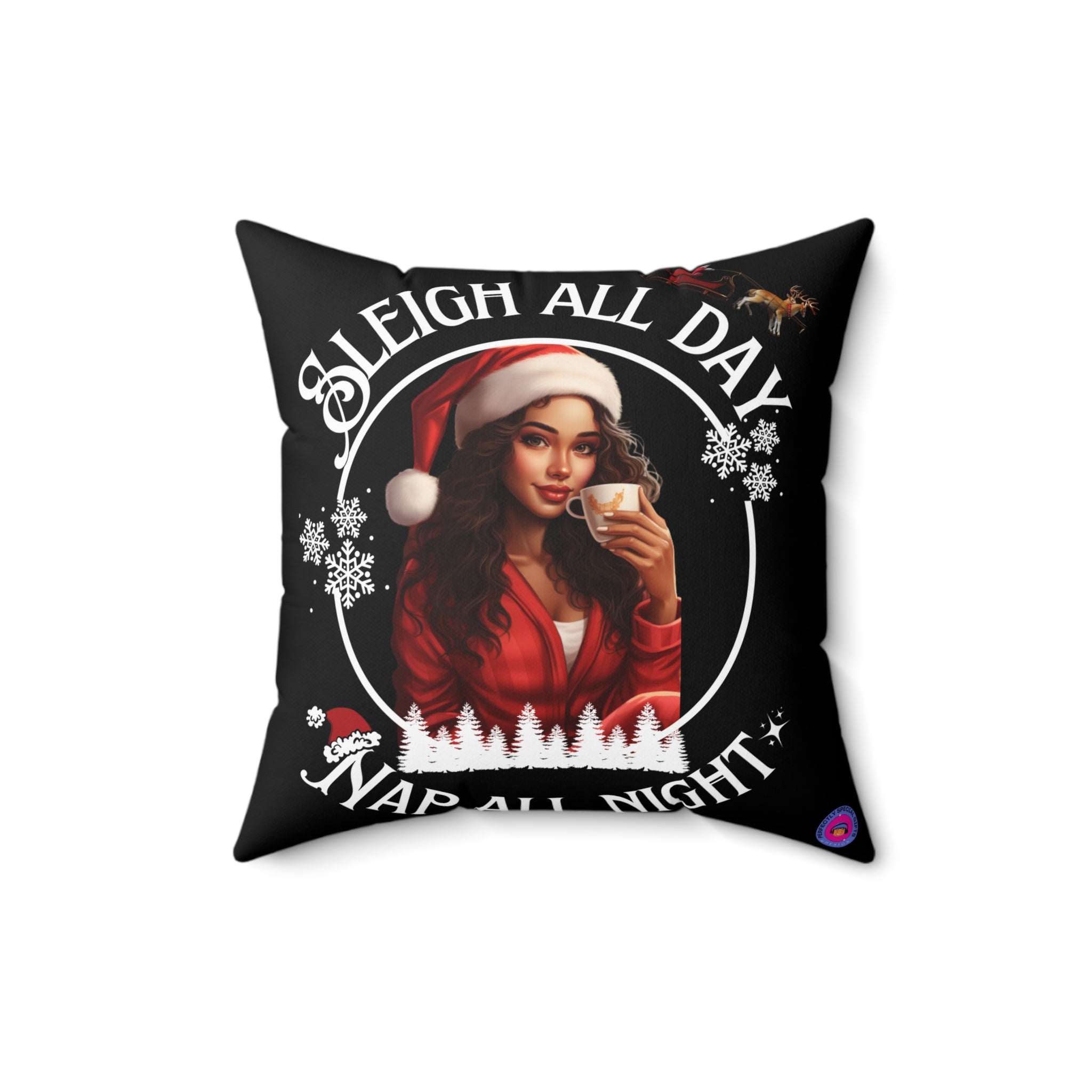 Black Sleigh All Day Nap All Night Pillow – Funny Holiday Decor for Moms