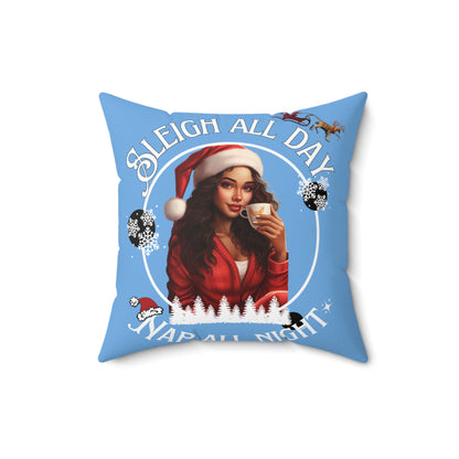 Winter Blue Sleigh All Day Nap All Night Pillow – Funny Holiday Decor for Moms